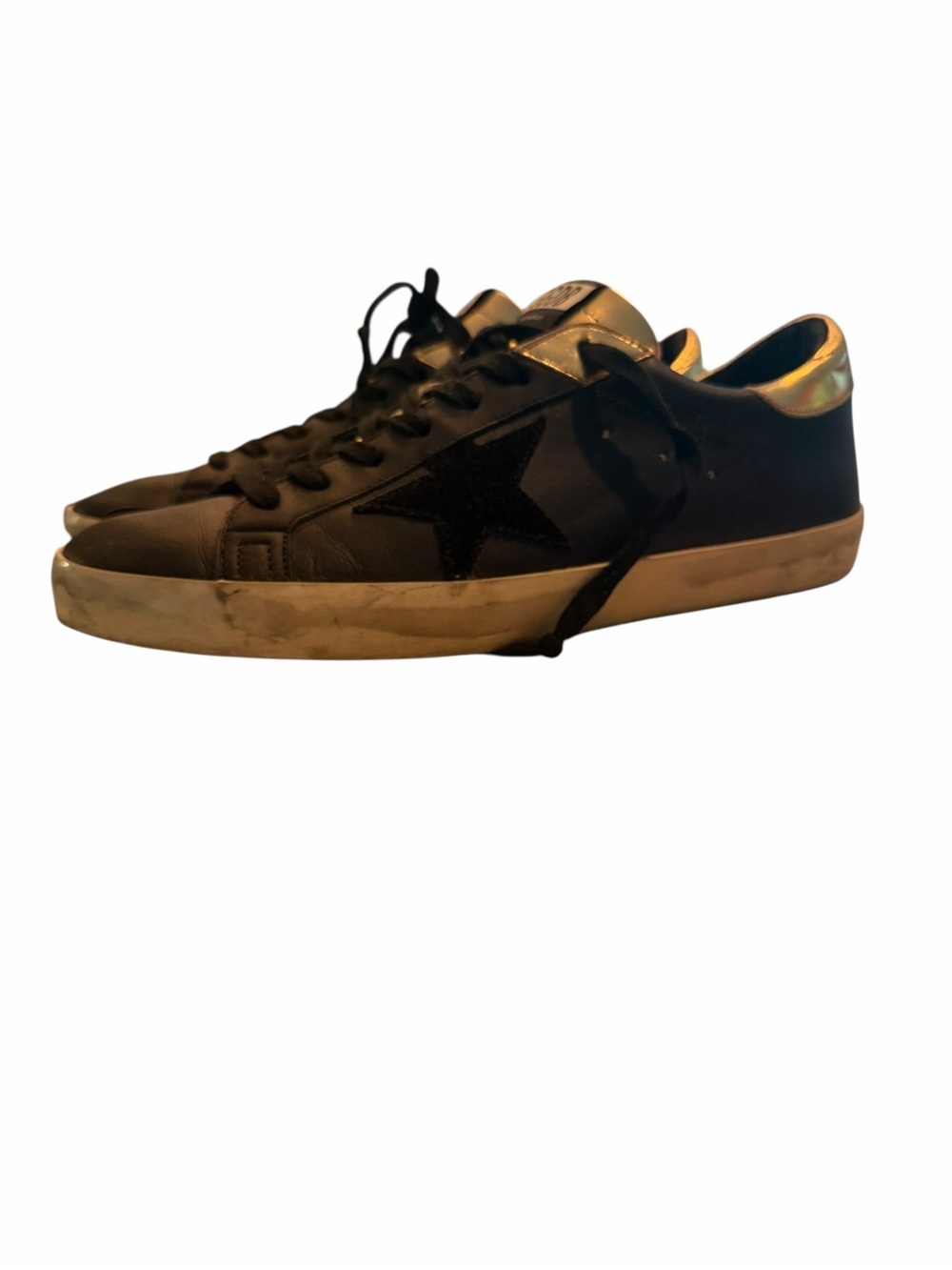 Golden Goose Men’s Black Leather Sneakers black gold records edition superstar